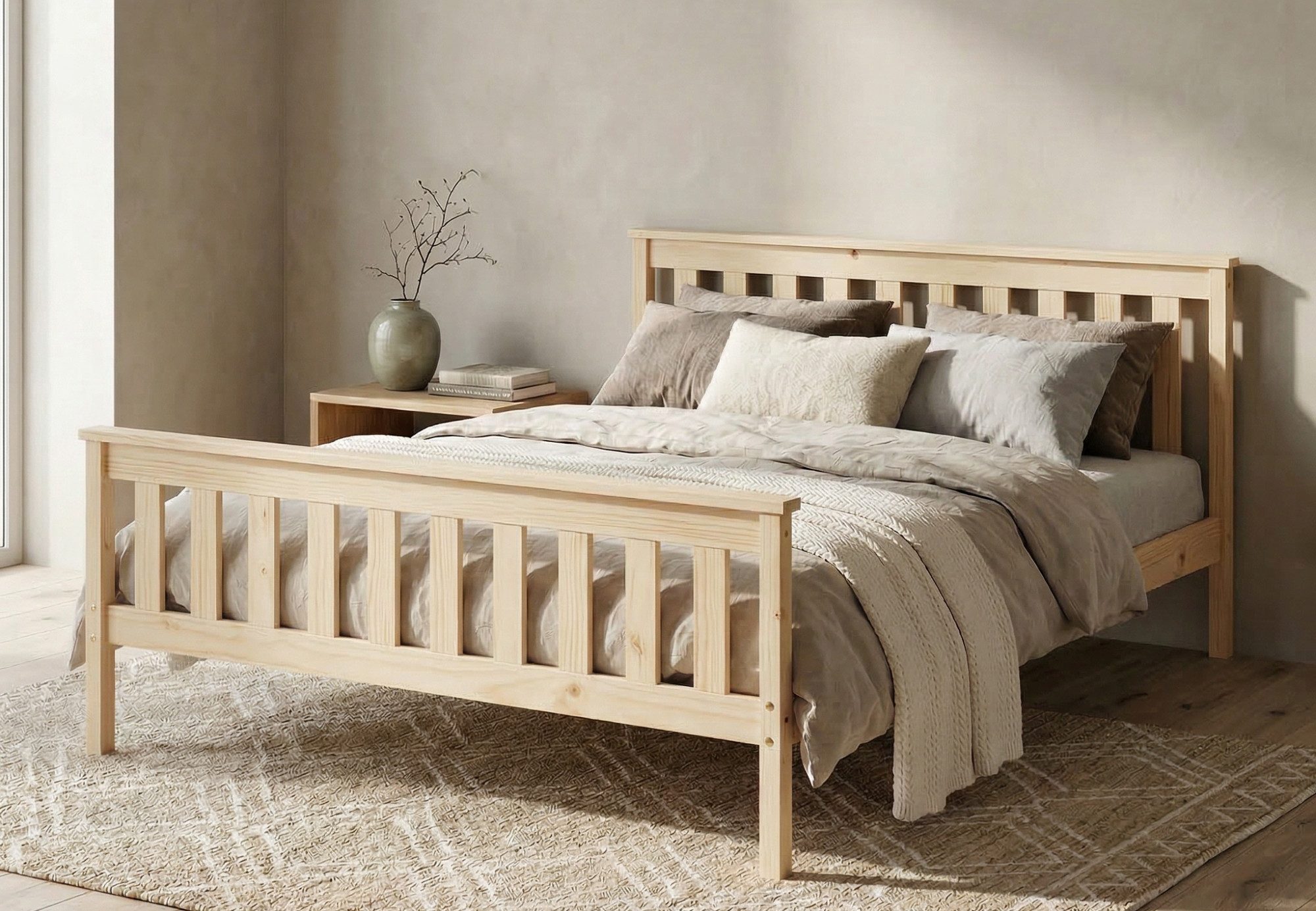 Home Collective Holzbett Einzelbett Doppelbett Bettgestell mit Lattenrost & Kopfteil Kiefer (Größe: 90×200, 120×200, 140×200, 160×200), Massivholzbett mit Lattenrost & Kopfteil Natur