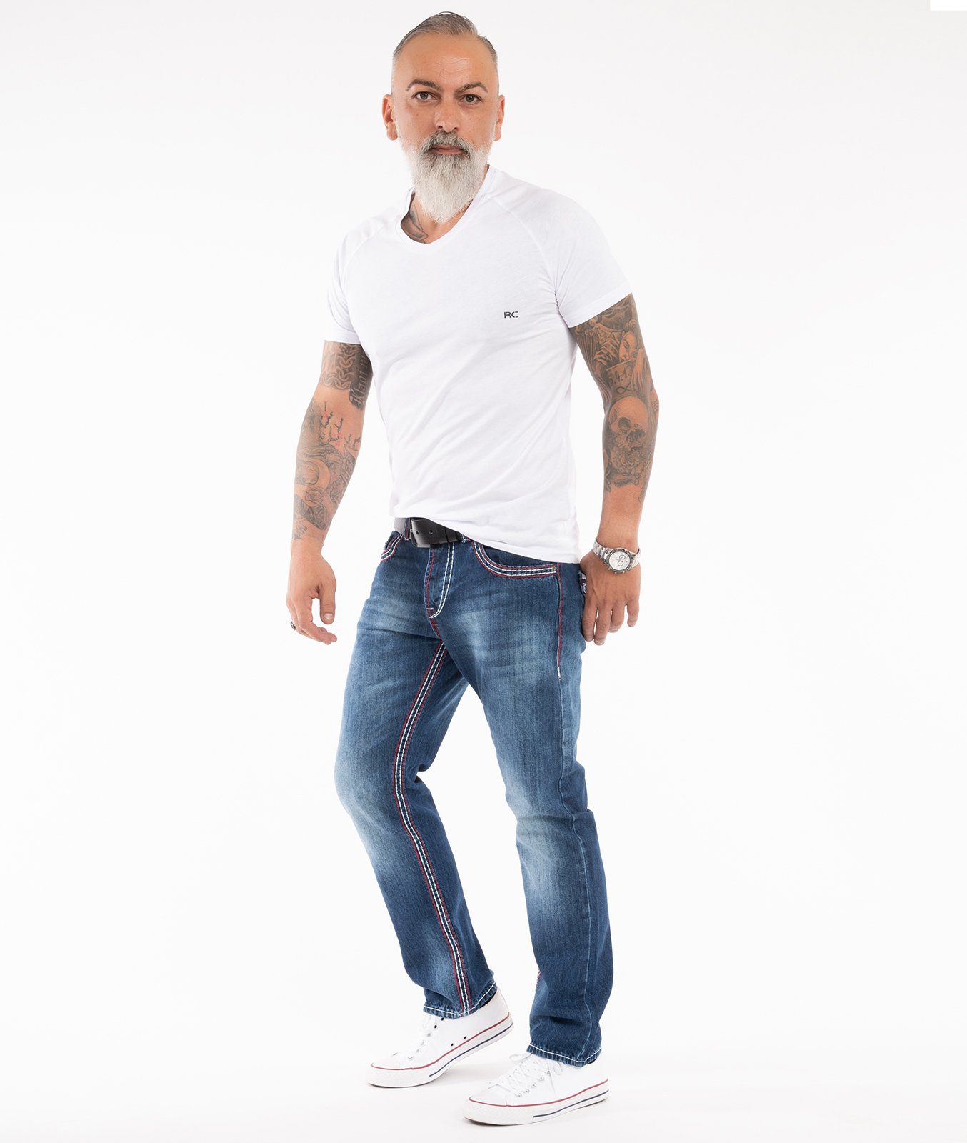 Rock Creek Straight-Jeans Herren Jeans dicke Nähte Dunkelblau RC-2272