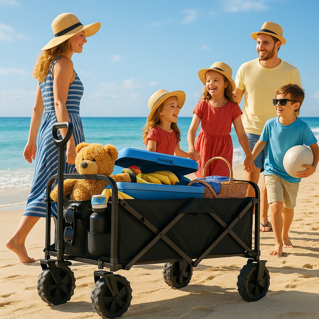 Onbest Bollerwagen faltbar mit Schutzabdeckung, Wasserdicht, 61 Liter, Pop Up, bis 80kg