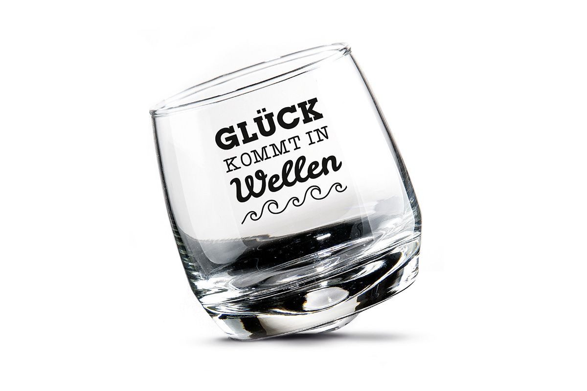 Dekoobjekt Glück kommt in Wellen - Lustiges 2er Set Wackelgläser in Zylinderbox -