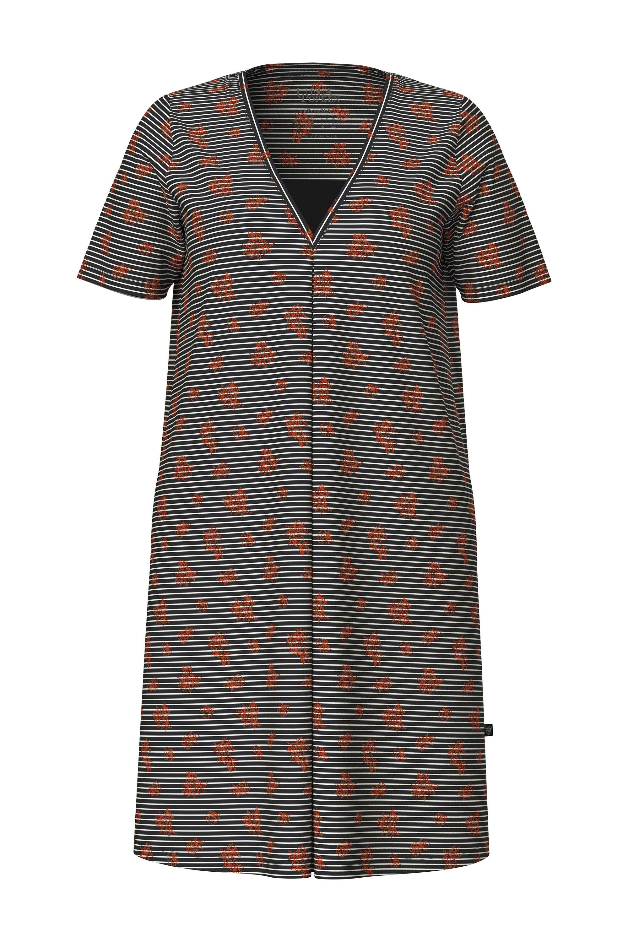 Ulla Popken Nachthemd Nachthemd Ringel/ Blüten V-Ausschnitt Halbarm