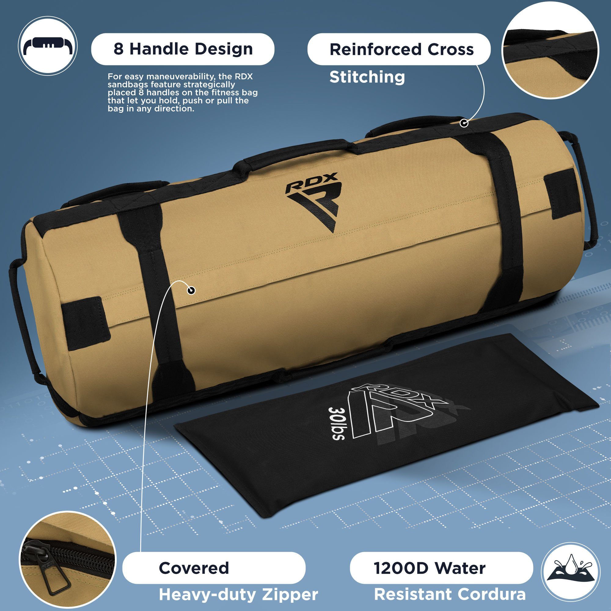RDX Sports Gymbag RDX Sandbag Power Bag für Krafttraining mit Griffen und Reißverschluss