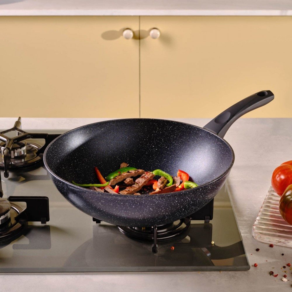 Karaca Topf-Set Karaca Aqua Granit Wok Wokpfanne Pfanne Bratpfanne Kochtopf 28 cm