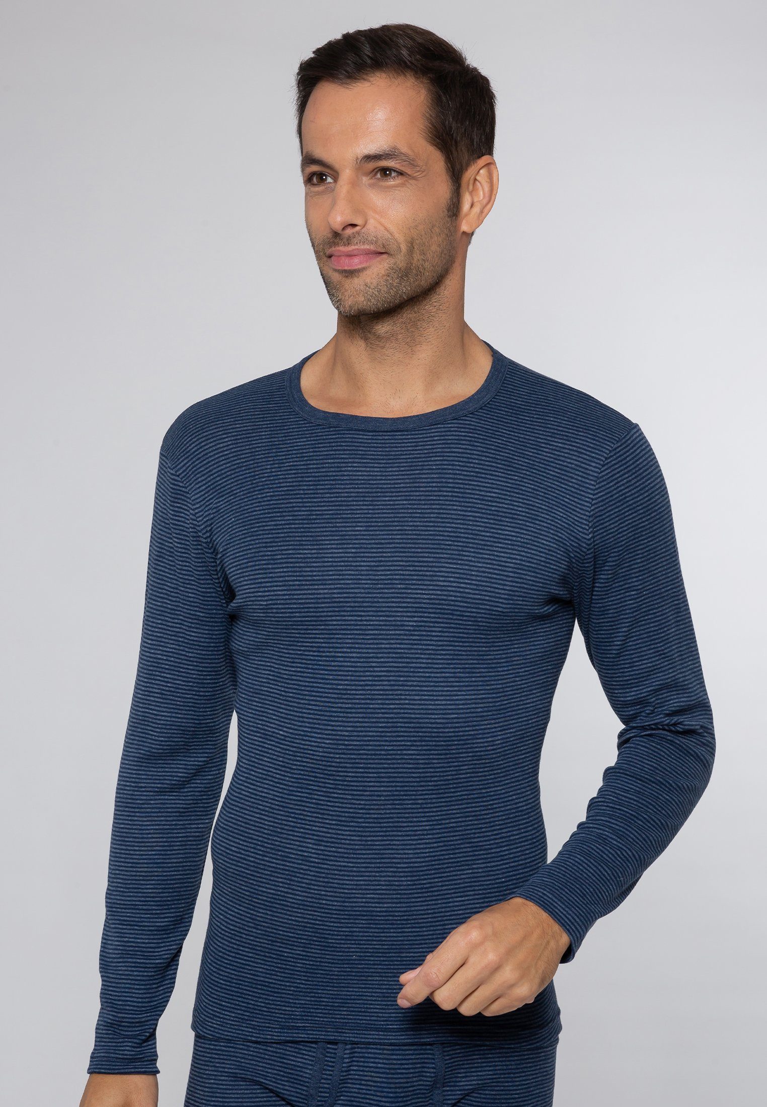 Ammann Unterhemd Jeans Feinripp (1-St) Unterhemd / Shirt Langarm - Baumwolle - Blau