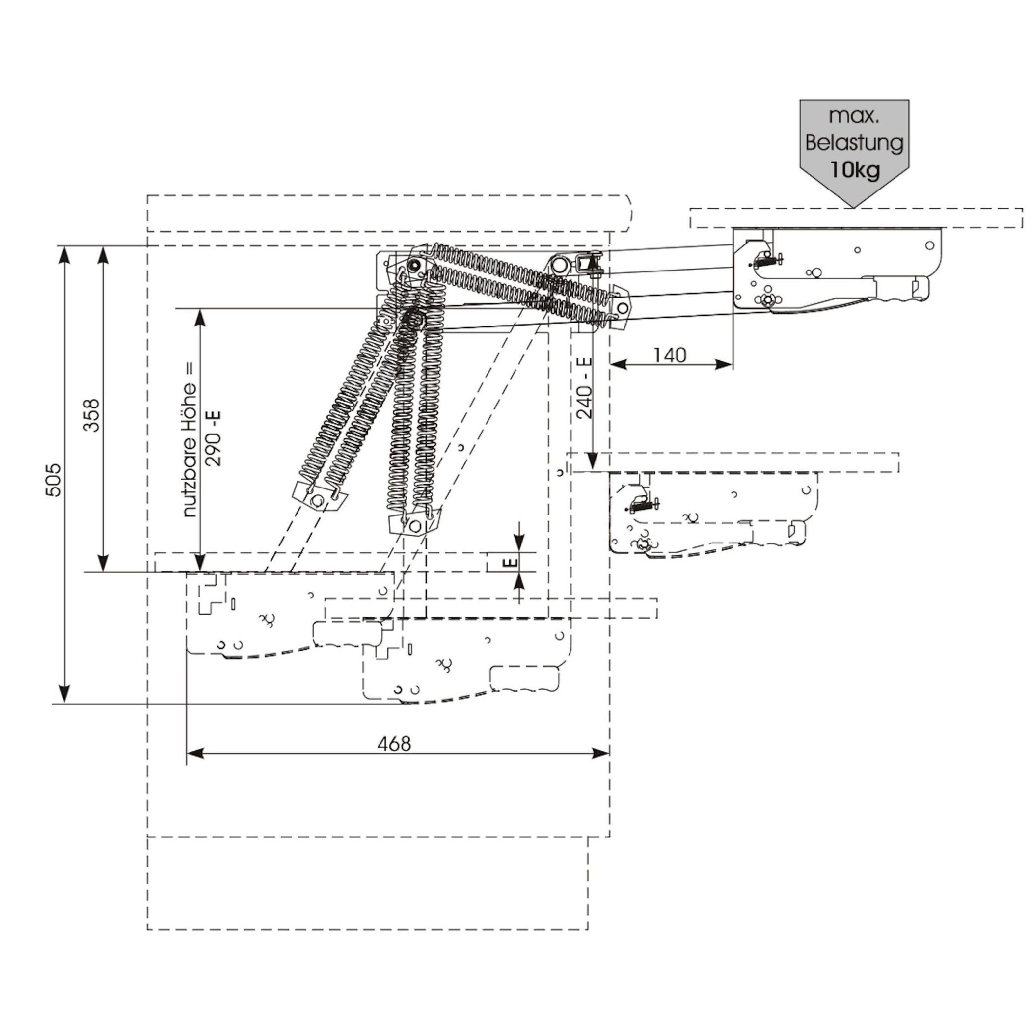Schrankinnenmaß Auszugsunterschrank I SO-TECH® 10 mm Parallelschwenkmechanik 410-570 kg, Tragkraft für