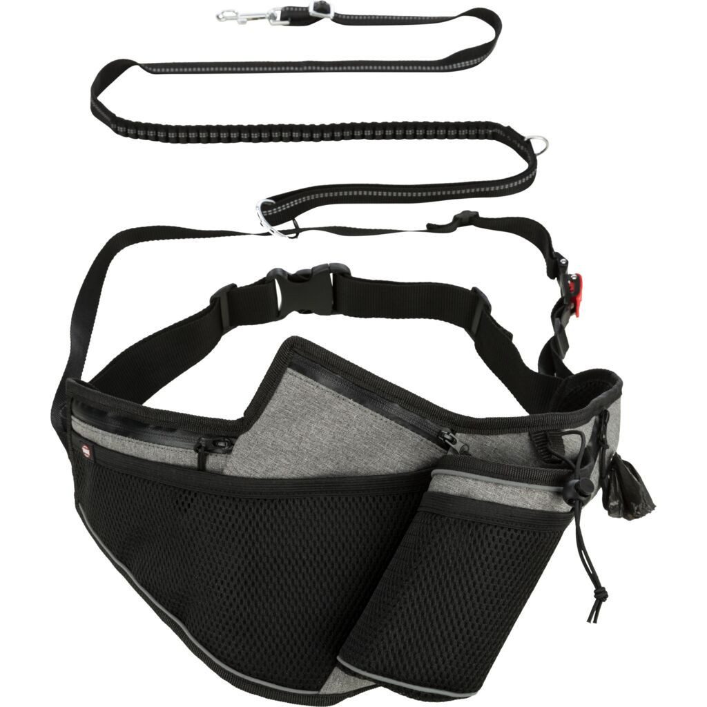 TRIXIE Joggingleine Jogginggurt mit Leine - grau/schwarz - Gurt: 70–130 cm/23 cm, Leine:, Kunststoff
