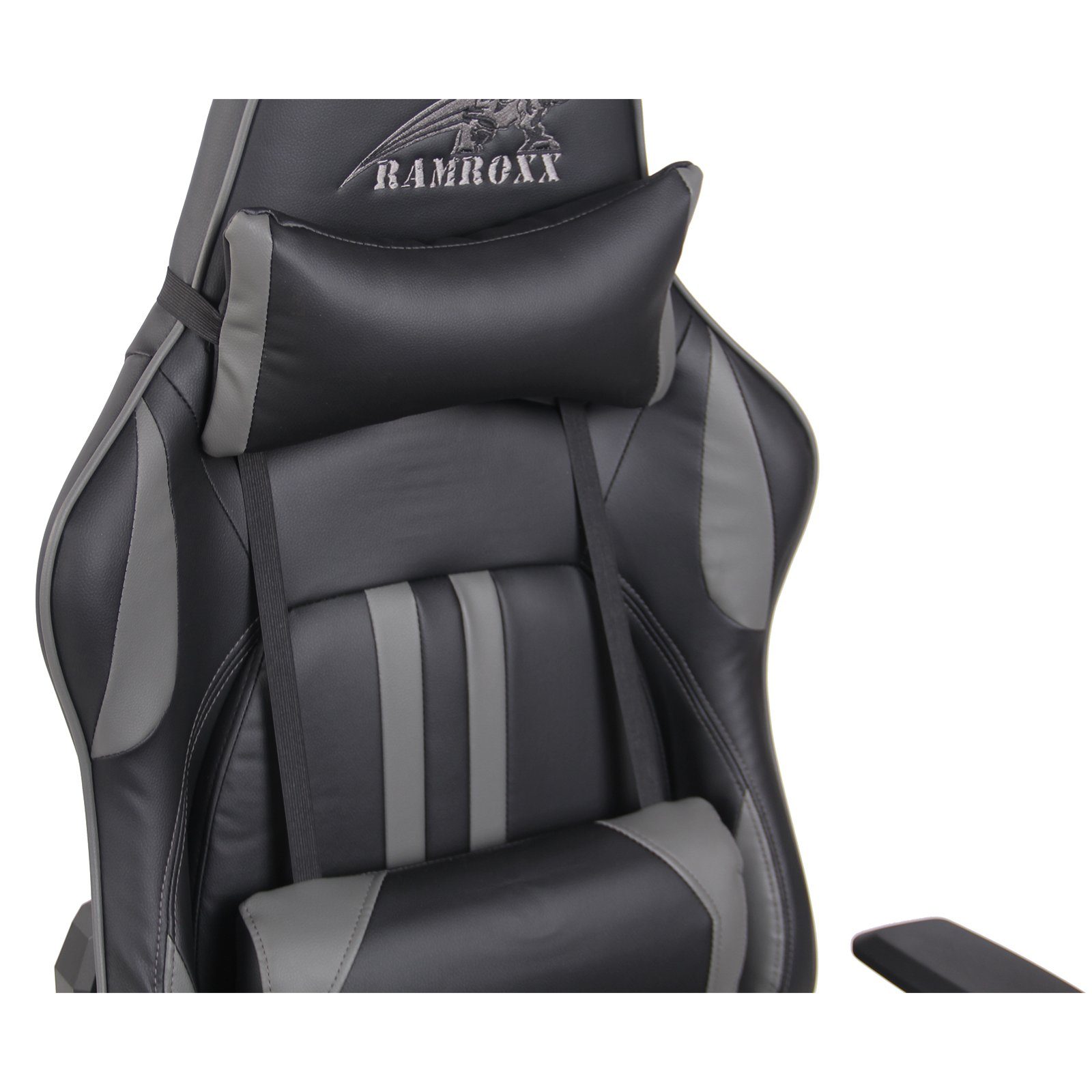 Gaming Fußstütze mit Grau Schwarz Gamingstuhl Sportsitz RAMROXX eSport Bürostuhl RAMROXX Chair