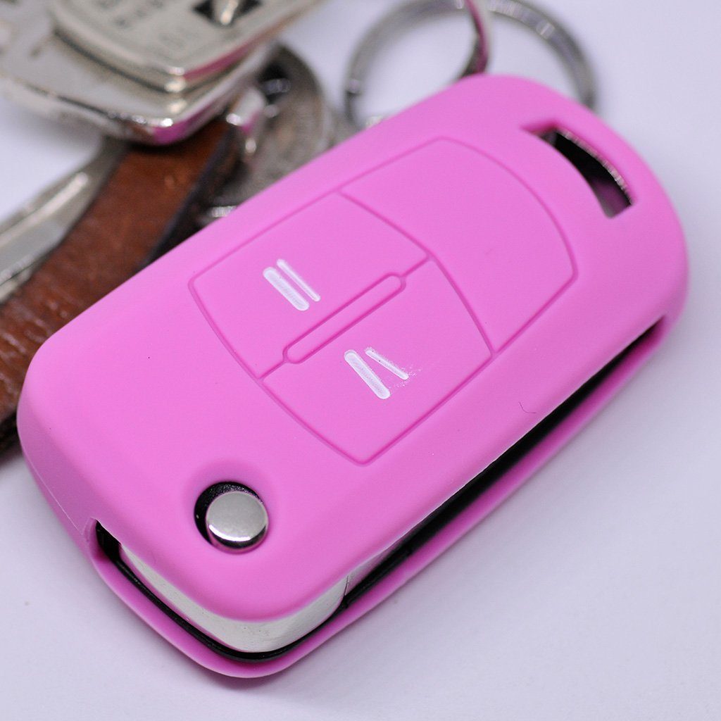 mt-key Schlüsseltasche Autoschlüssel Softcase Silikon Schutzhülle Rosa, für OPEL Astra Vectra Corsa Zafira Signum bis 2008 2 Tasten Schlüssel