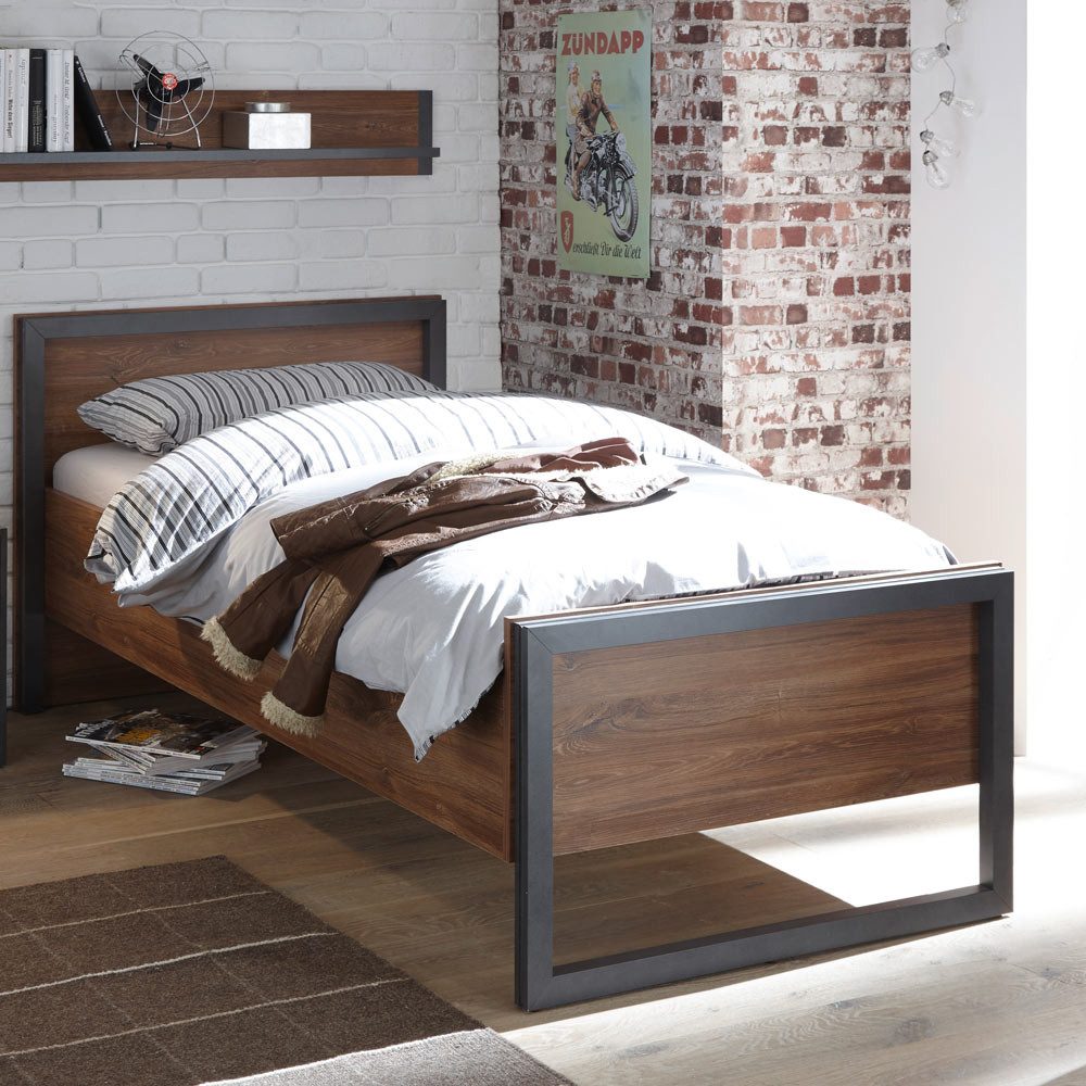 Lomadox Einzelbett DALLAS-61, Stirling Oak Nb. 106x86x209cm