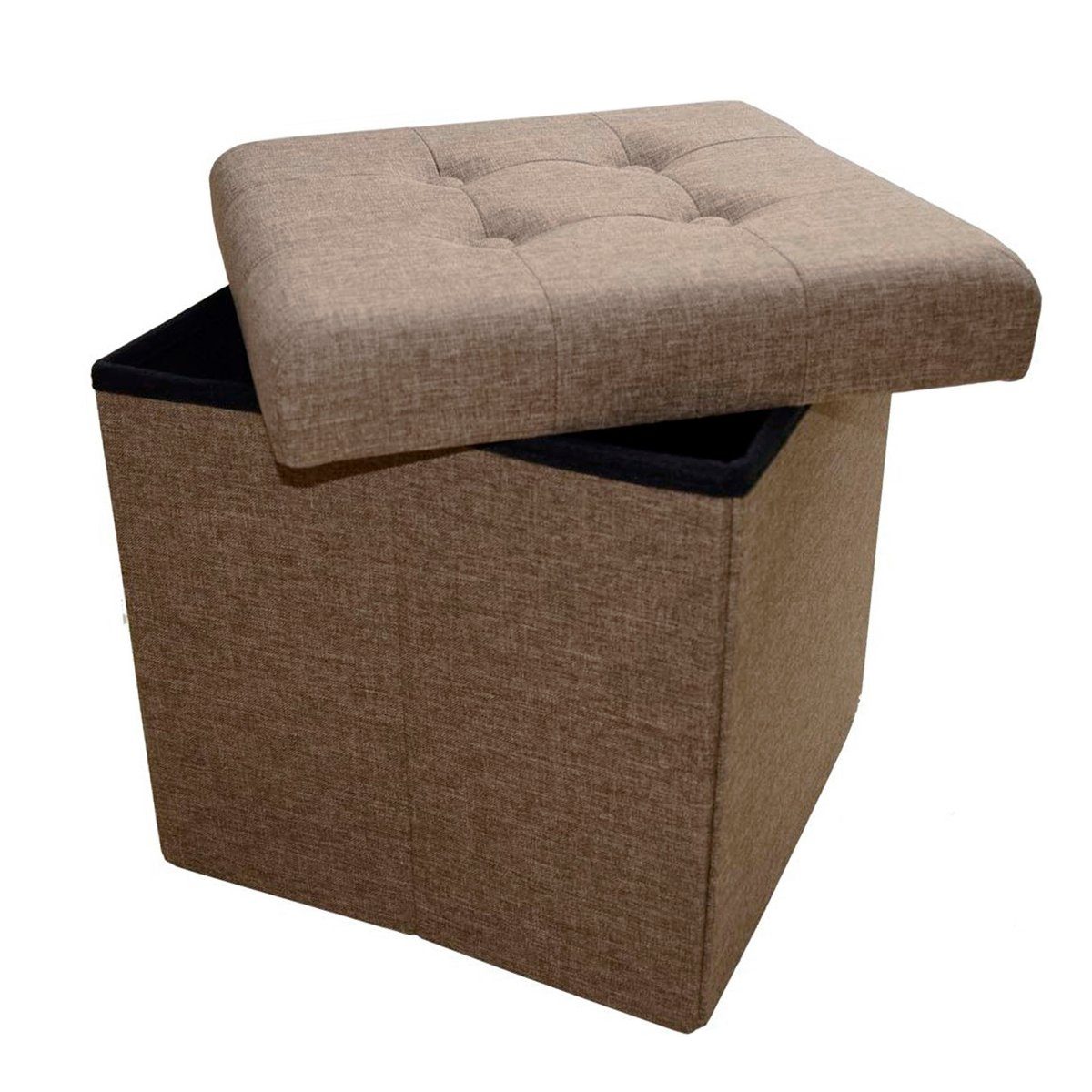 style home Sitzhocker faltbare Sitzbank mit Stauraum, 38*38*38cm (Aufbewahrungsbox mit Deckel, gepolstert Sitzwürfel Fußhocker, Sitztruhe aus Leinen), für Wohnzimmer Schlafzimmer, Braun