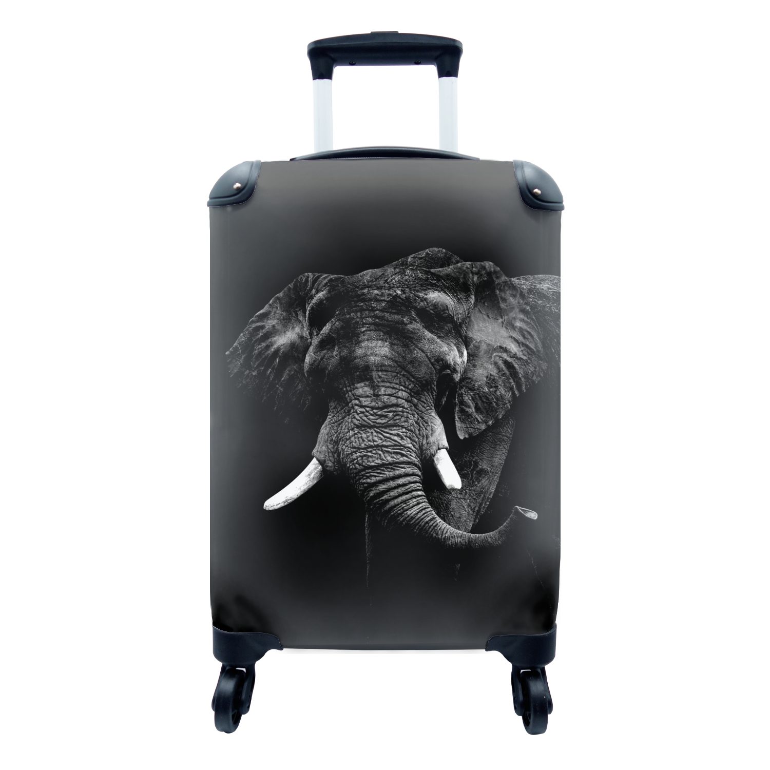 MuchoWow Handgepäckkoffer Elefant vor schwarzem Hintergrund - schwarz und weiß, 4 Rollen, Reisetasche mit rollen, Handgepäck für Ferien, Trolley, Reisekoffer