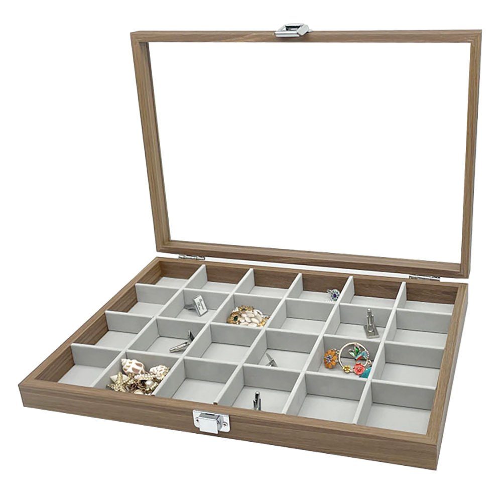 mixed24 Schmuckkasten Holz 24 Fächer für Schmuck Ringe Ohrringe Halsketten günstig online kaufen