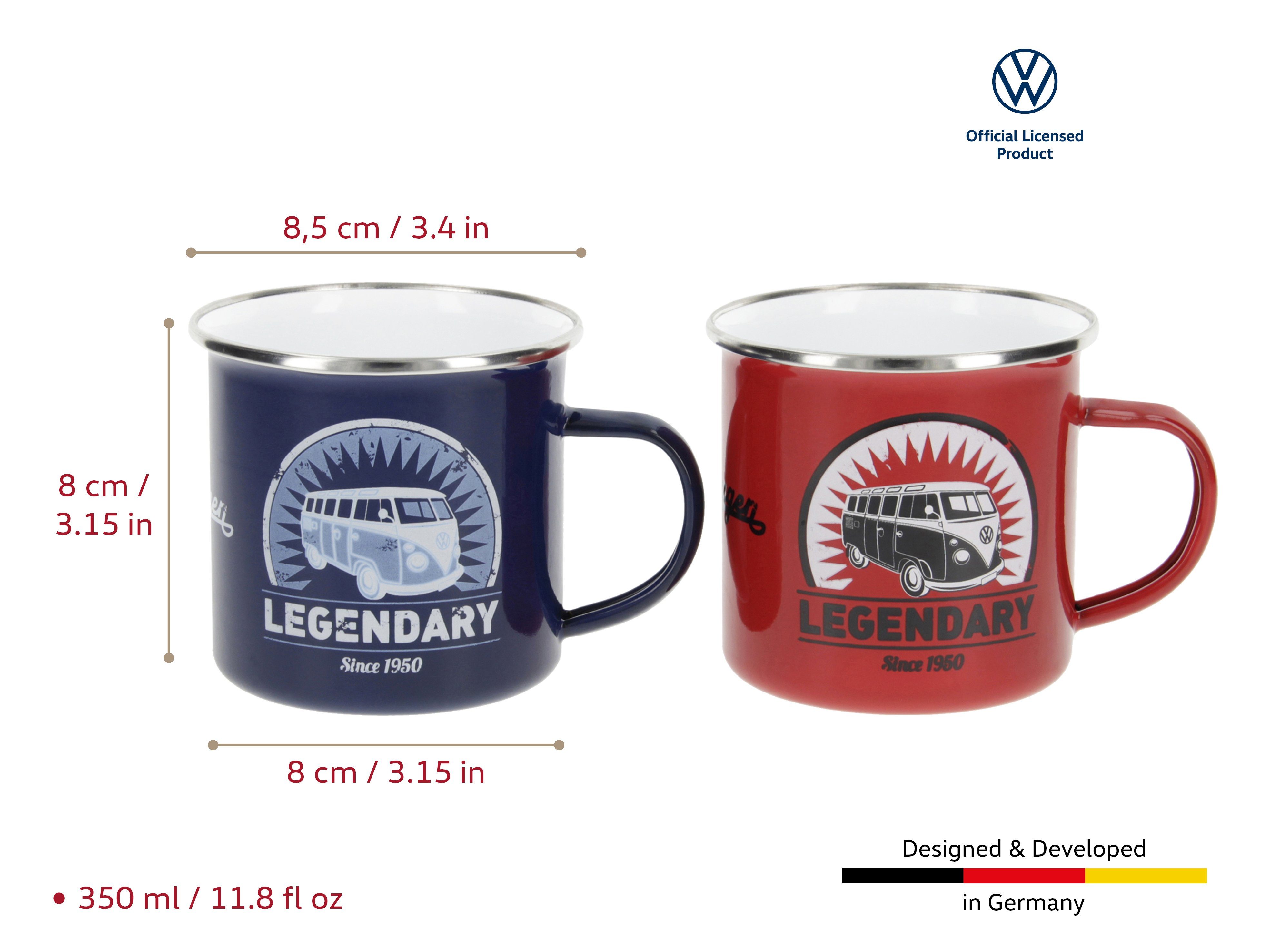 VW Collection by BRISA Tasse Volkswagen 2er Set Emaille Kaffeetasse, Teebecher, Emaille, Teetasse für Camping & Outdoor T1 Bus in verschiedenen Designs