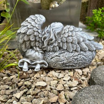 Radami Gartenfigur Grabengel Engel auf Stein - In Liebe - Grabherz mit Flügel Grabschmuck