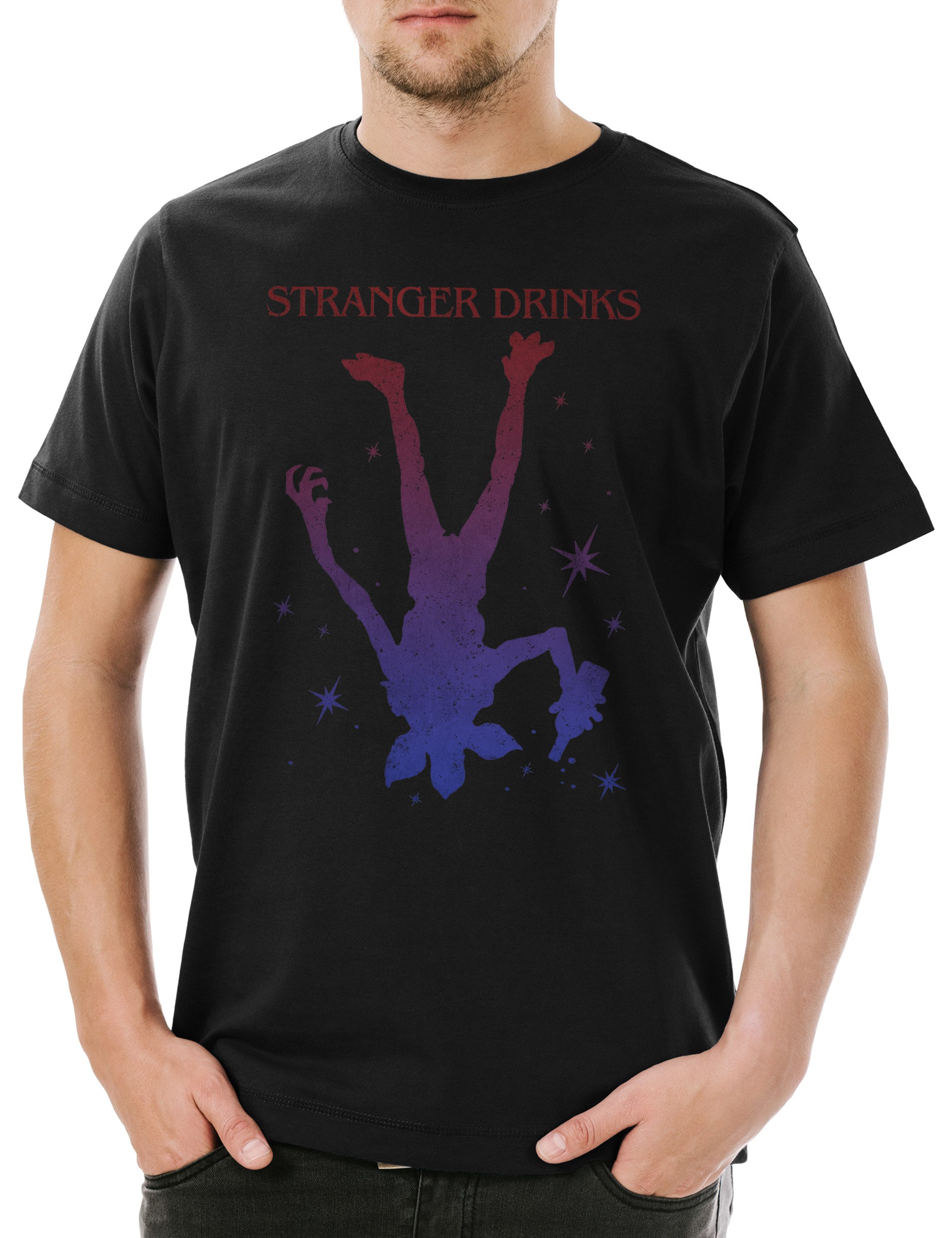 Print-Shirt Stranger Drinks Herren T-Shirt Besoffen Karneval Fasching Kostüm