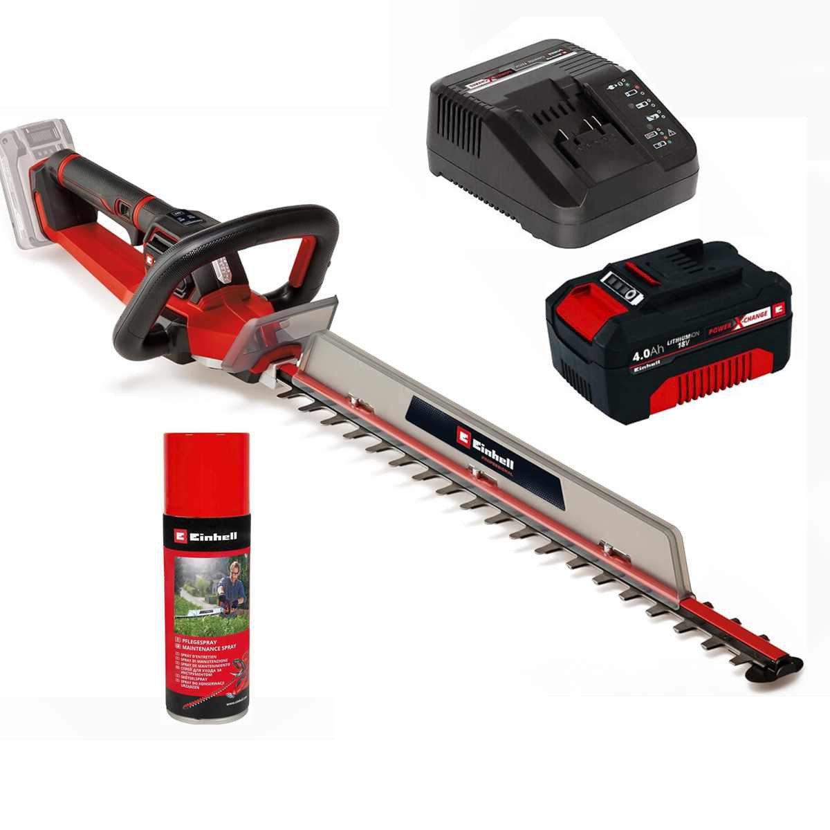 Einhell Akku-Heckenschere Akku-Heckenschere GP-CH 18/61 Li BL- ABS mie Akku 4 Ah + Pflegespray