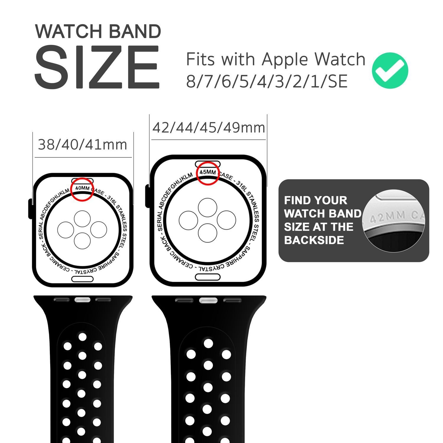 Nalia Smartwatch-Armband Apple Sport Atmungsaktiv / Silikon für Watch Uhr Schwarz Ersatzband Gelochtes / Fitness 42mm/44mm/45mm/49mm