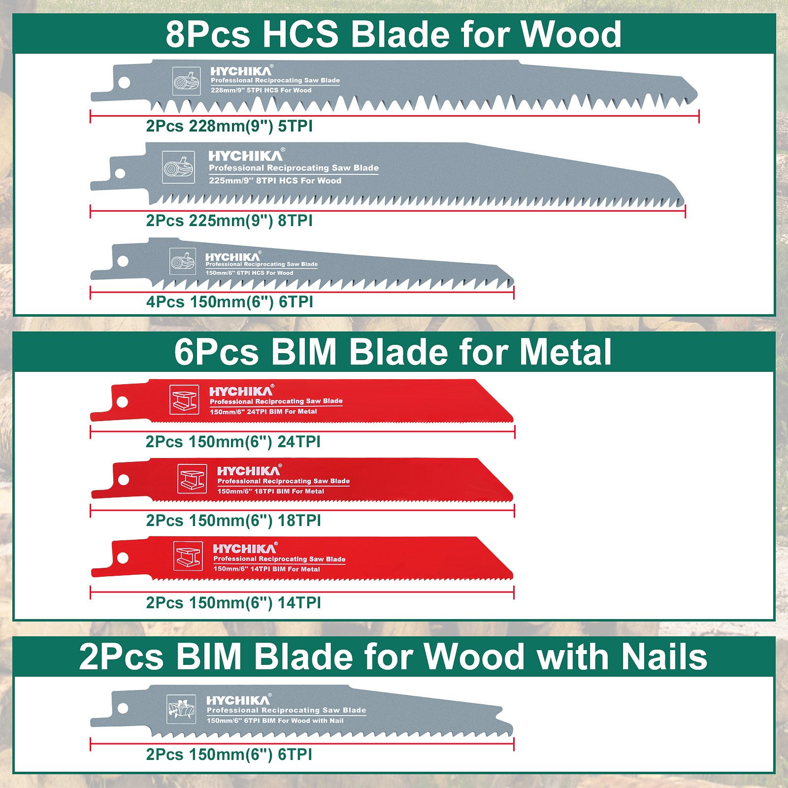 HYCHIKA Sägeblatt 6PCS/16PCS Reciprocating Saw Blades, HYCHIKA Sabre Saw Blades