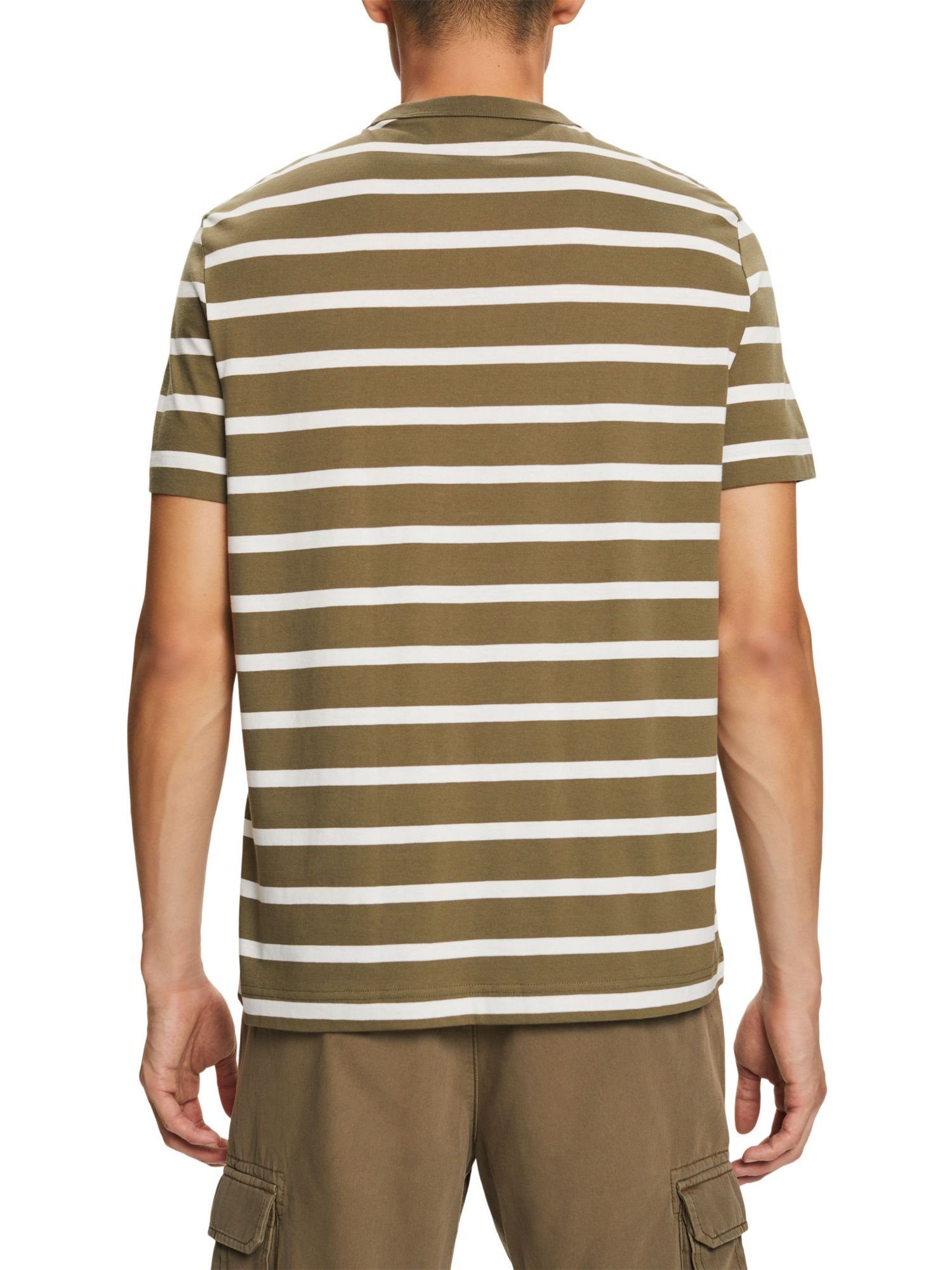 T-Shirt T-Shirt aus Baumwolljersey Esprit (1-tlg) KHAKI Gestreiftes GREEN