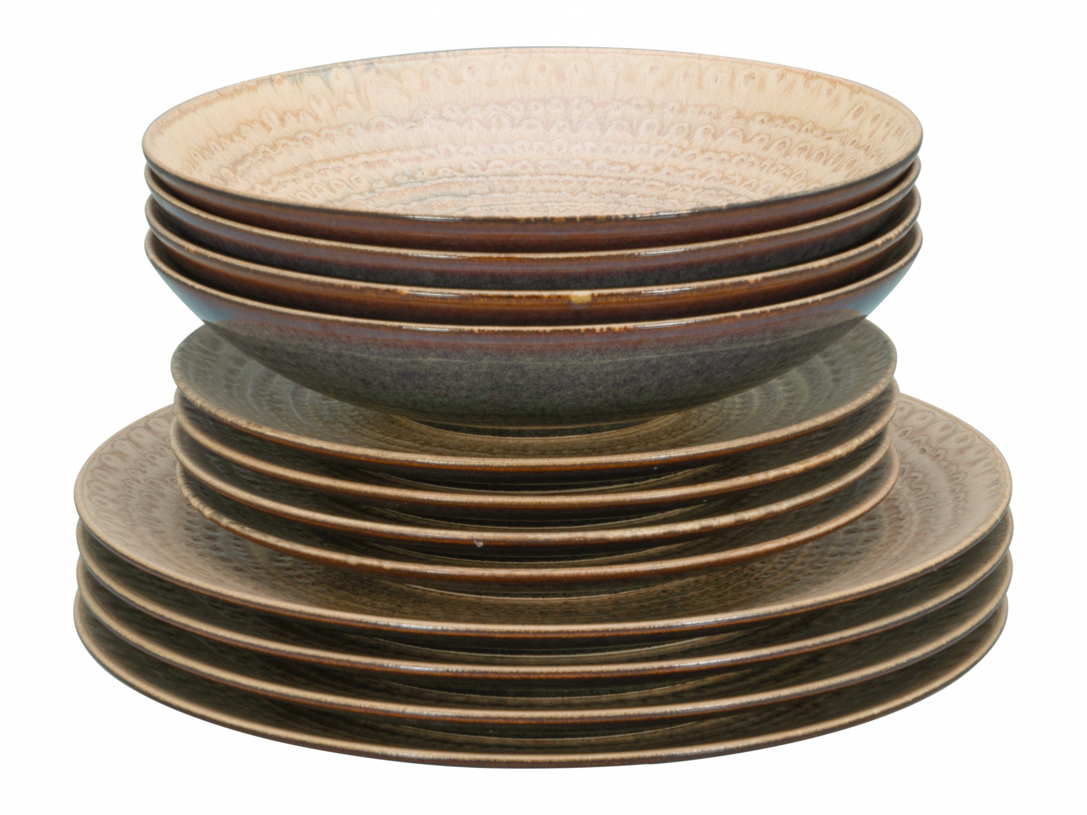 CreaTable Teller-Set Neapel, Service 12-tlg. (12-tlg), 4 Personen, Steinzeug, Teller Set, Edles Tellerset, Vulkanoptik