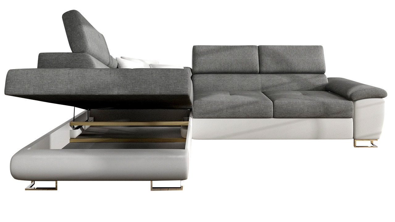 MIRJAN24 Ecksofa Cotere Sofa mit Polsterecke L-Form Premium, Kopfstützen, Einstellbare Bettkasten, und mit Schlaffunktion