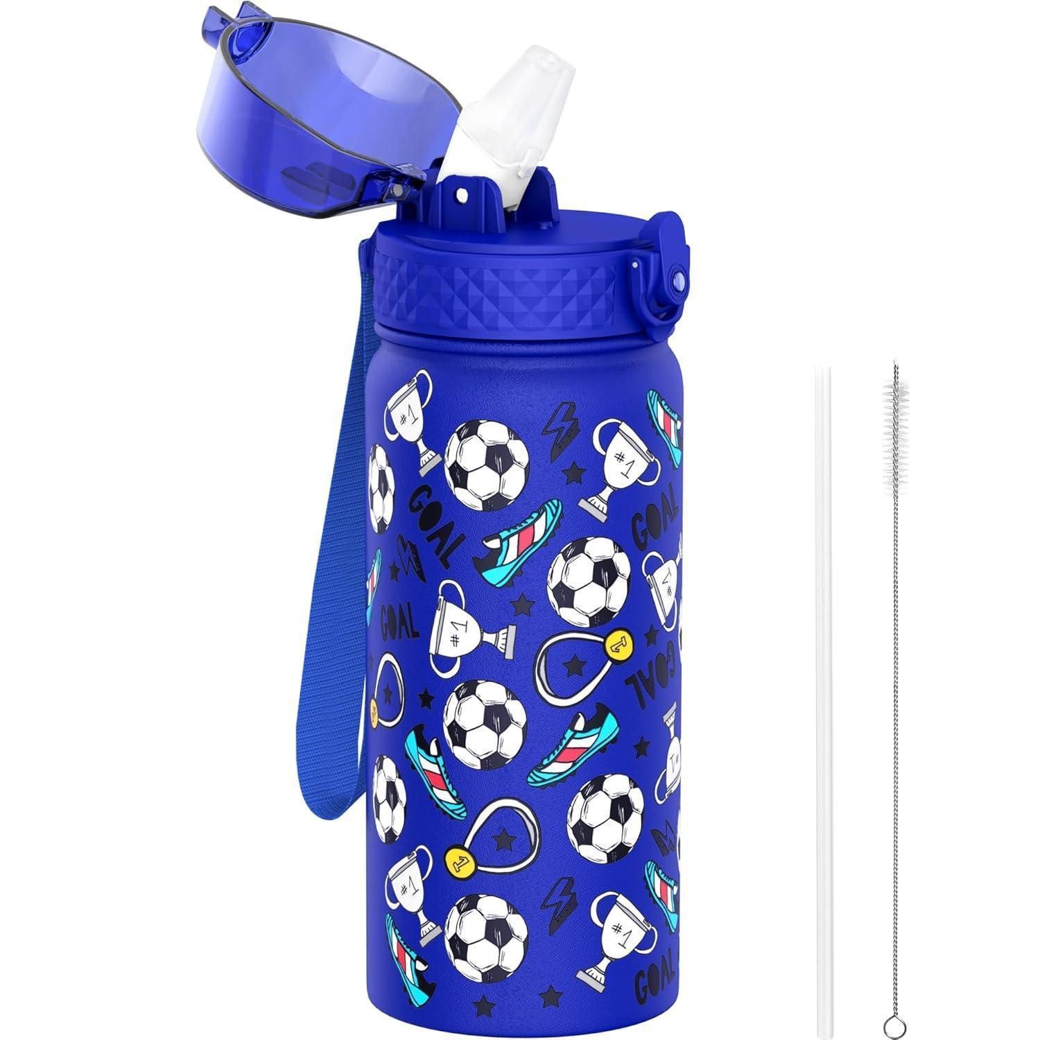 LuxusKollektion Thermoflasche Trinkflasche Kinder Edelstahl Vakuum Blauer Fußball 550ml 18oz