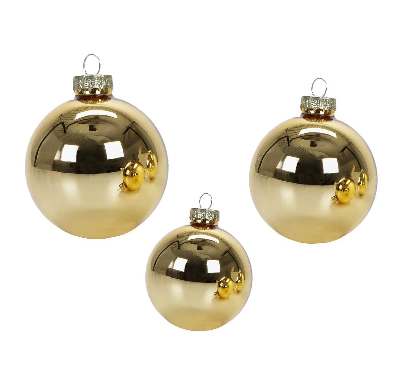 Bubble-Store Weihnachtsbaumkugel 3 Dekors, 5, cm und gold Hochglanz, Glitzer, Weihnachtskugeln Größen 6, 7 Echt-Glas 26 Ø Matt 3