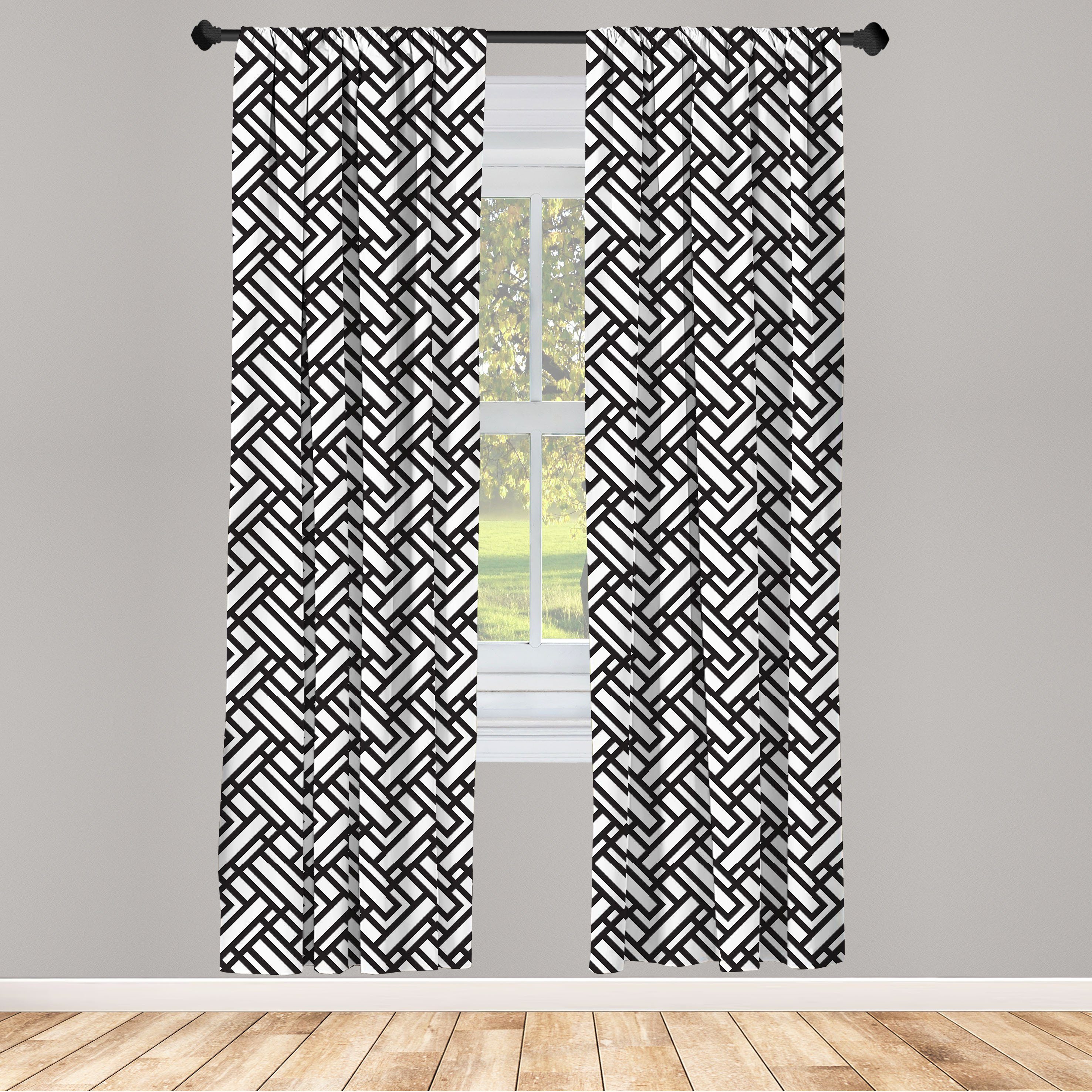 Gardine Vorhang für Wohnzimmer Schlafzimmer weiß und Streifen-Muster Dekor, Schwarz Abakuhaus, Microfaser