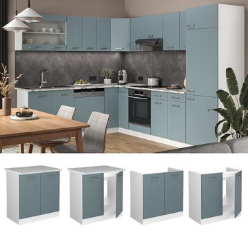 Vicco Spülenunterschrank Küchenunterschrank+Arbeitsplatte R-Line Weiß BlauGrau 80 cm