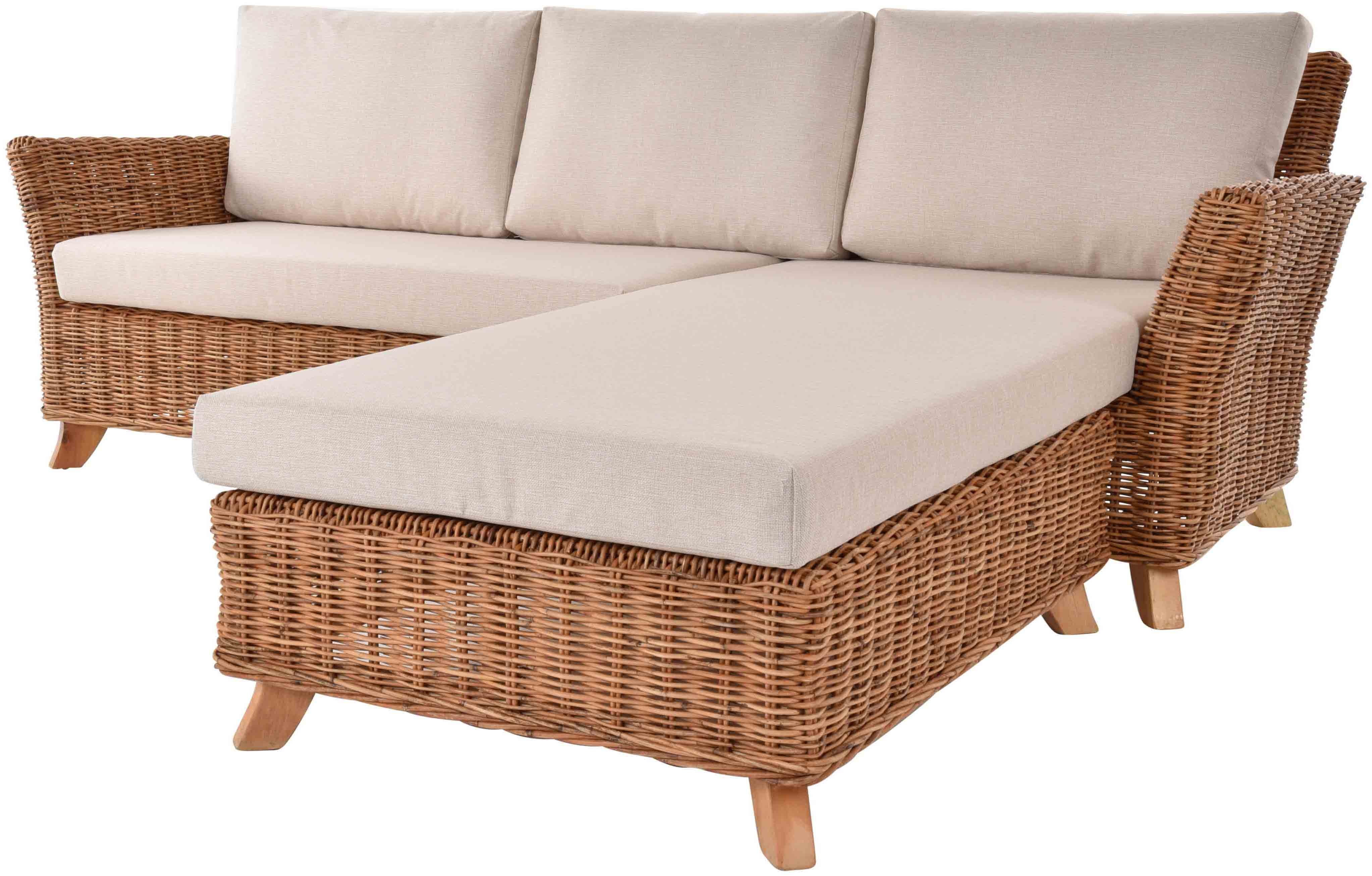 Krines Home Loungesofa Wintergarten Eckgarnitur Valencia Natur Rattan
