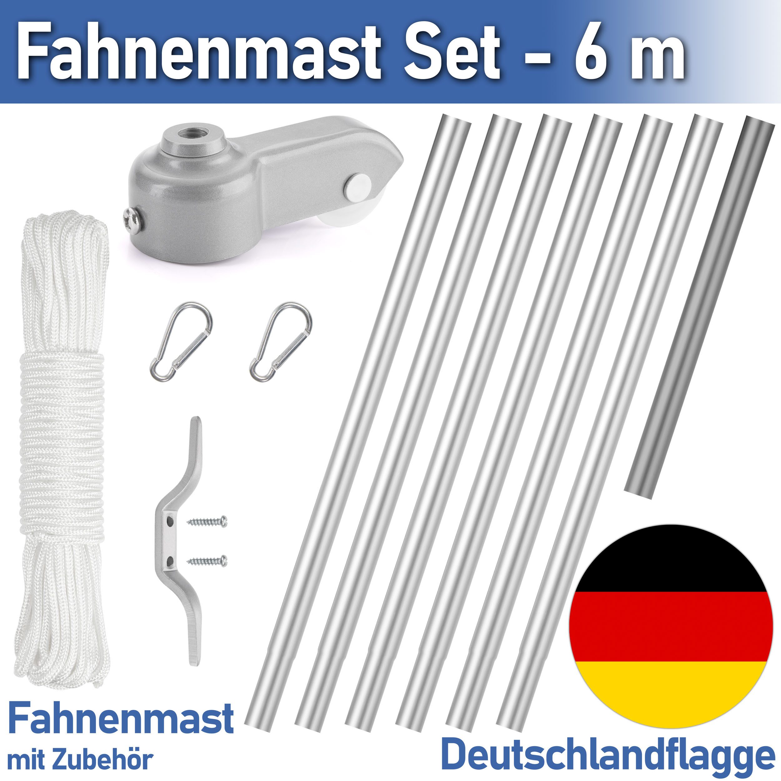 BRUBAKER Fahnenmast Aluminium Flaggenmast inkl. Deutschland Flagge, (Set, 1-St., All-In-One Fahnenmast-Set mit Fahne), mit Bodenhülse und Deutschlandfahne 150 x 90 cm für Garten und Camping