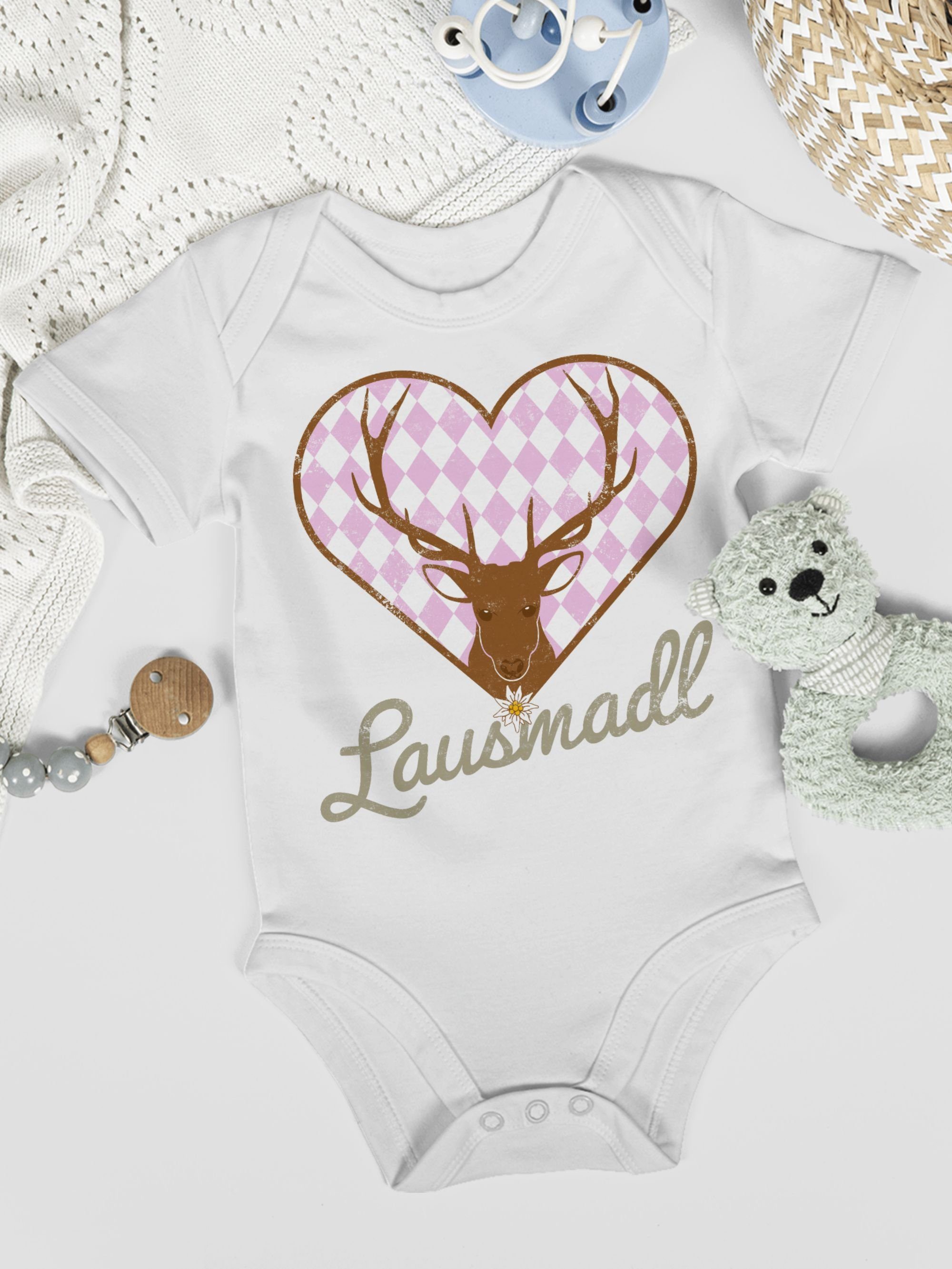 2 Outfit Mode Baby für Oktoberfest Hirsch Shirtbody Shirtracer Weiß Lausmadl