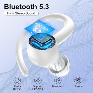 Csasan Kabellos Bluetooth 5.3 mit Ohrhaken, 48Std 3D Stereo In-Ear-Kopfhörer (Lange Akkulaufzeit und LED-Anzeige für eine dauerhafte Nutzung., mit ENC Mic, LED-Anzeige, Touch Control, IP7 Wasserdicht)