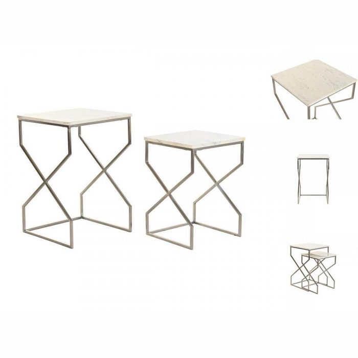 DKD Home Decor Esstisch 2nd-Set Tischchen DKD Home Decor Silberfarben Metall Marmor Moderne 40