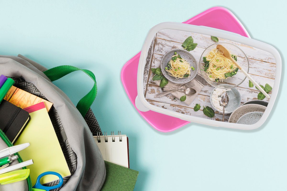 rosa Basilikum Brotdose Kunststoff Nudeln Brotbox (2-tlg), - Kunststoff, Kochen, MuchoWow Erwachsene, Kinder, Snackbox, Mädchen, - für Lunchbox