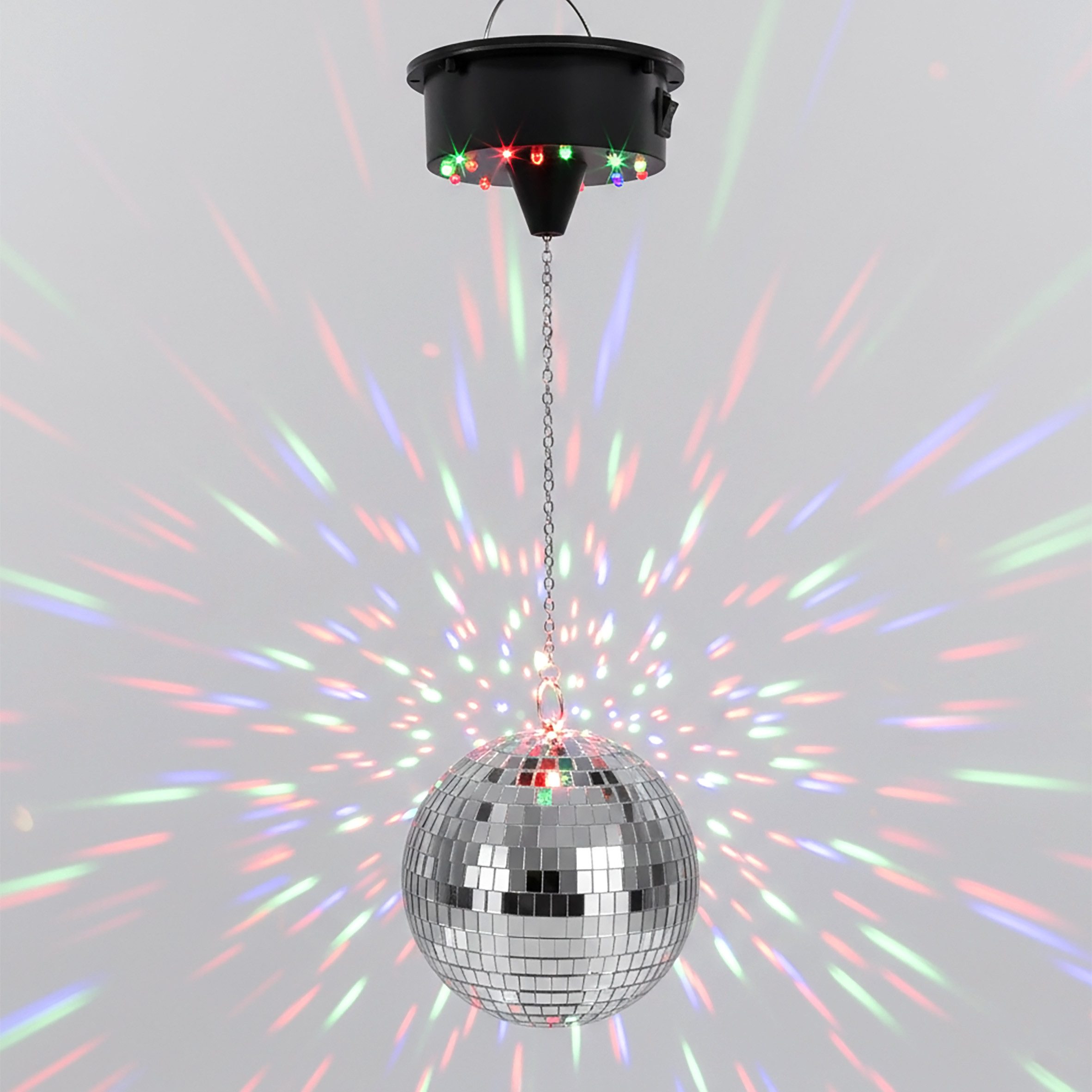 Spetebo Dekokugel Discokugel mit Drehmotor und LED Beleuchtung in bunt (15 cm, 1 St., Spiegelkugel), mit Echtglas Facetten