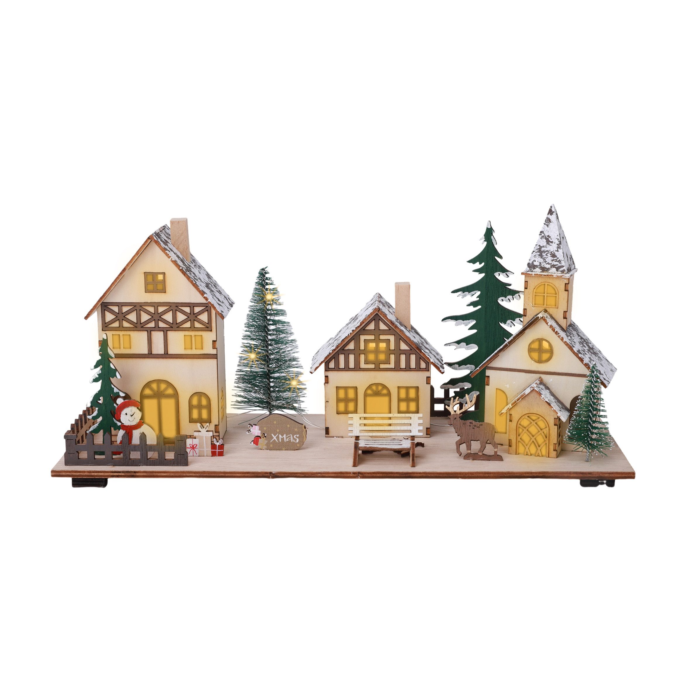 Weihnachtsdorf LED Dorf Szene aus Holz 34 cm x 16 cm