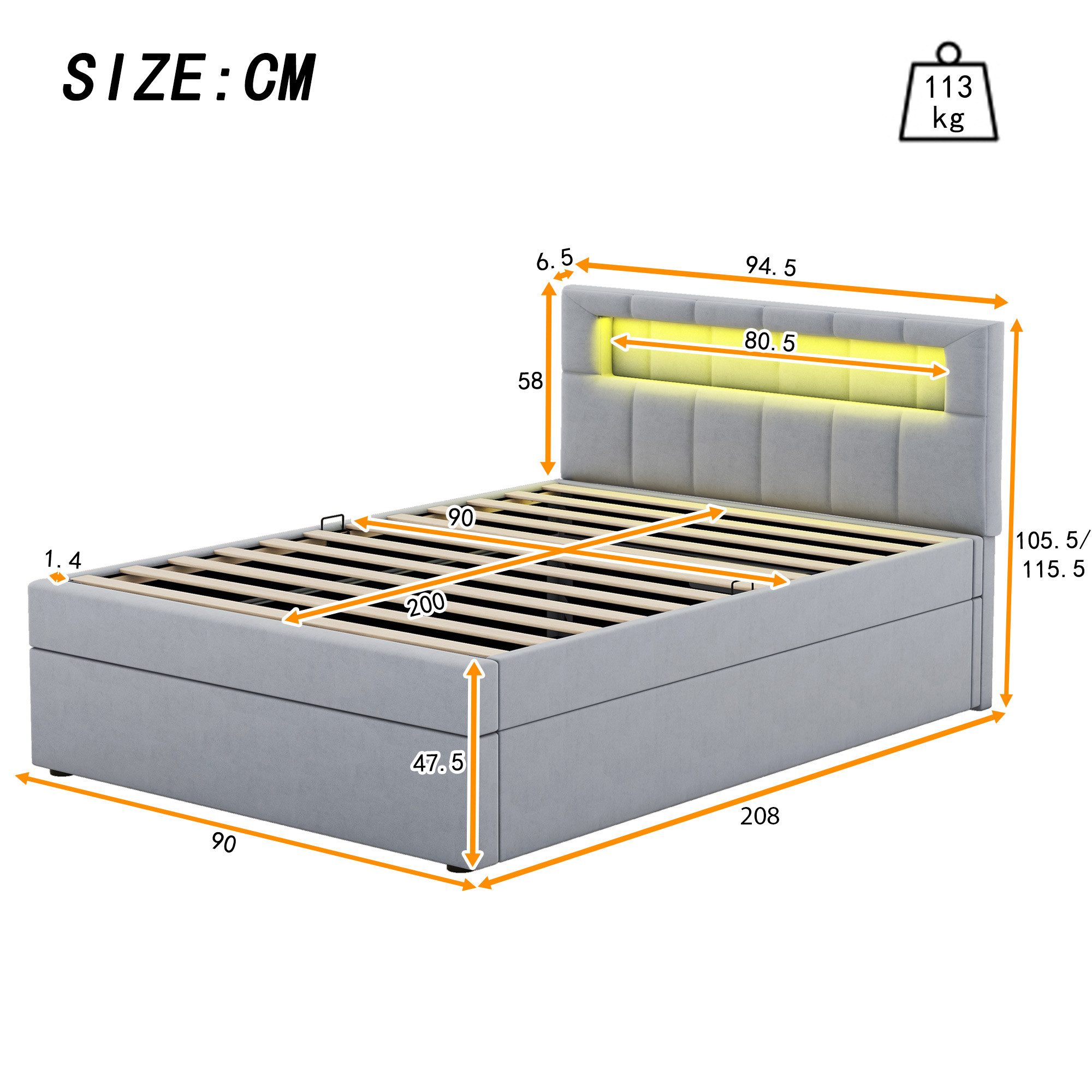 TavilaEcon Boxspringbett Stauraumbett Flachbett Jugendbett, Ambientelicht ü günstig online kaufen