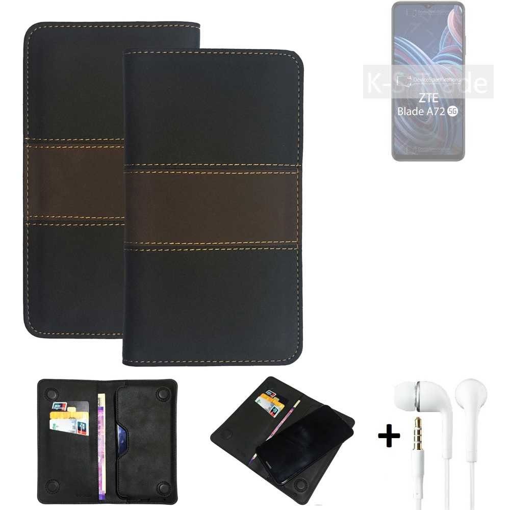 K-S-Trade Handyhülle für ZTE Blade A72 5G, Handyhülle + Kopfhörer Schutzhülle Walletcase Bookstyle Tasche