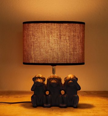 BRUBAKER Nachttischlampe Tischleuchte Drei Affen Smileys, Tischlampe, ohne Leuchtmittel, Motiv Lampe mit Keramikfuß, Höhe 35,5 cm