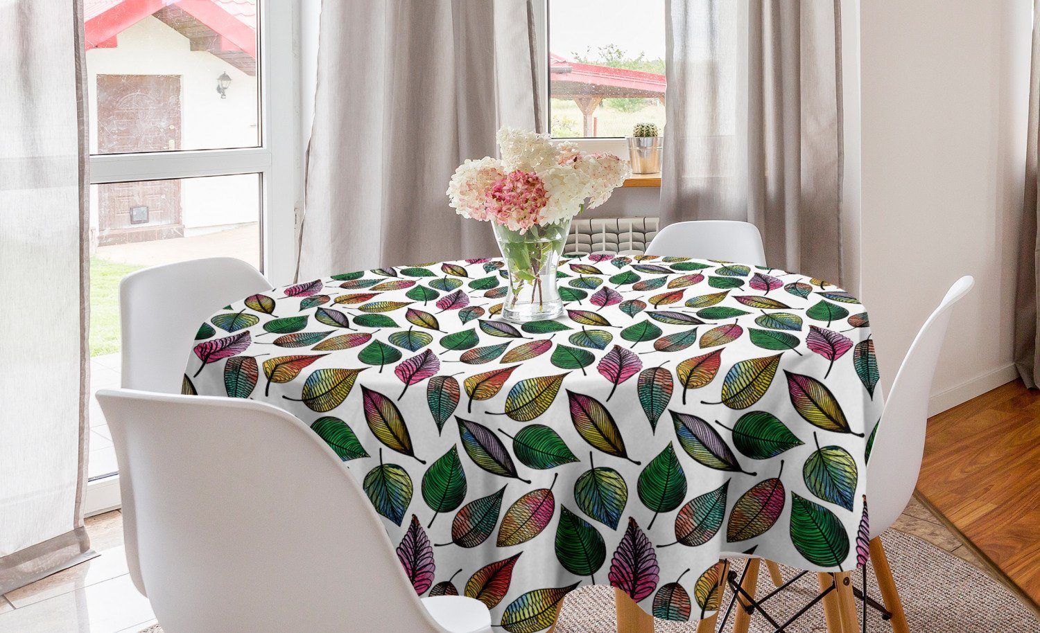 Abakuhaus Tischdecke Kreis Tischdecke Abdeckung für Esszimmer Küche Dekoration, Blätter Abstrakt Stil Leaf Designs