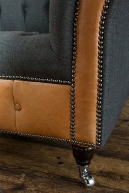 JVmoebel Chesterfield-Sofa Chesterfield Sofa Couch Polster Design 3Sitzer Dreisitzer Schwarz, Die Rückenlehne mit Knöpfen.