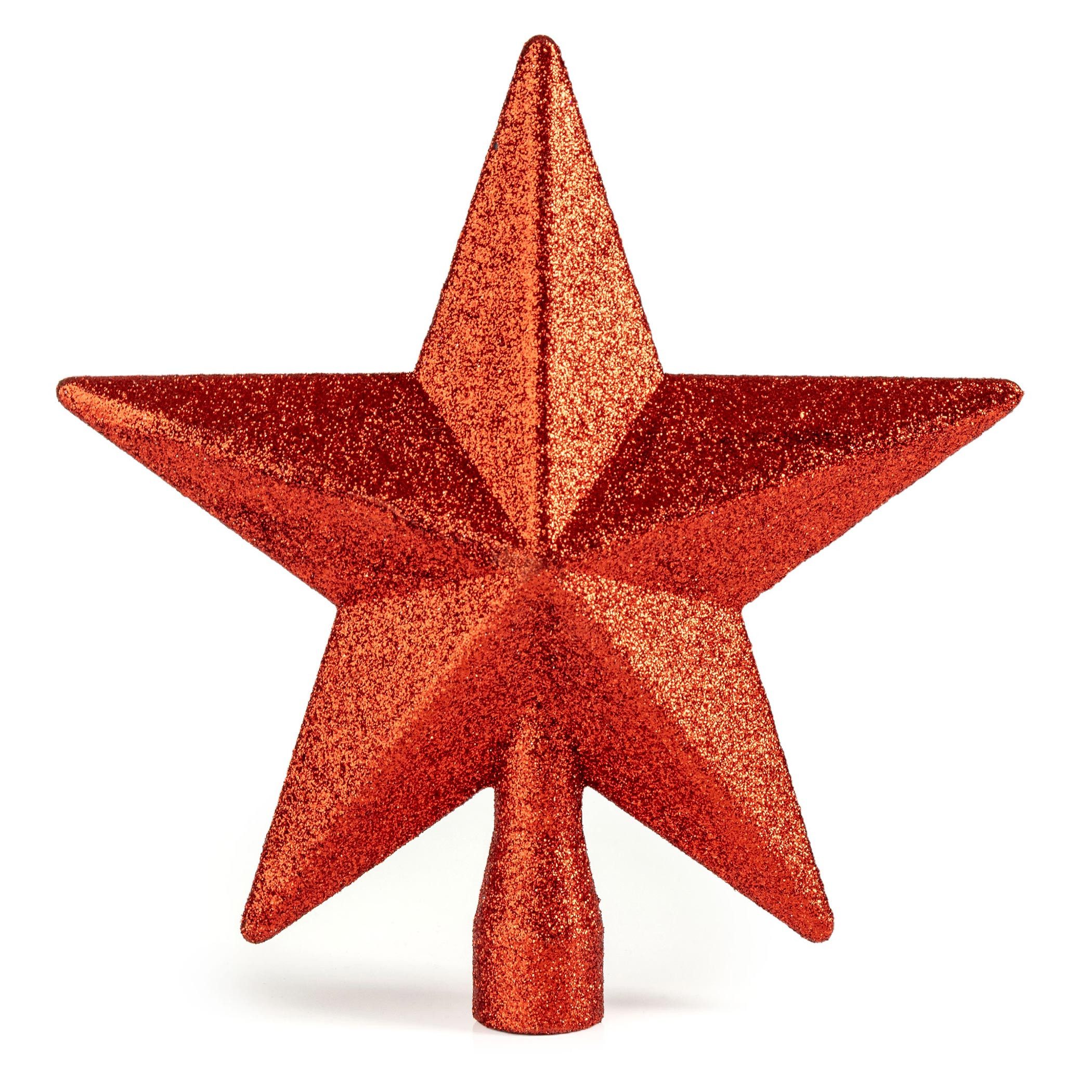 Spetebo Christbaumspitze Weihnachtsbaum Spitze 19 cm - Farbe: Rot (1-tlg), glitzer