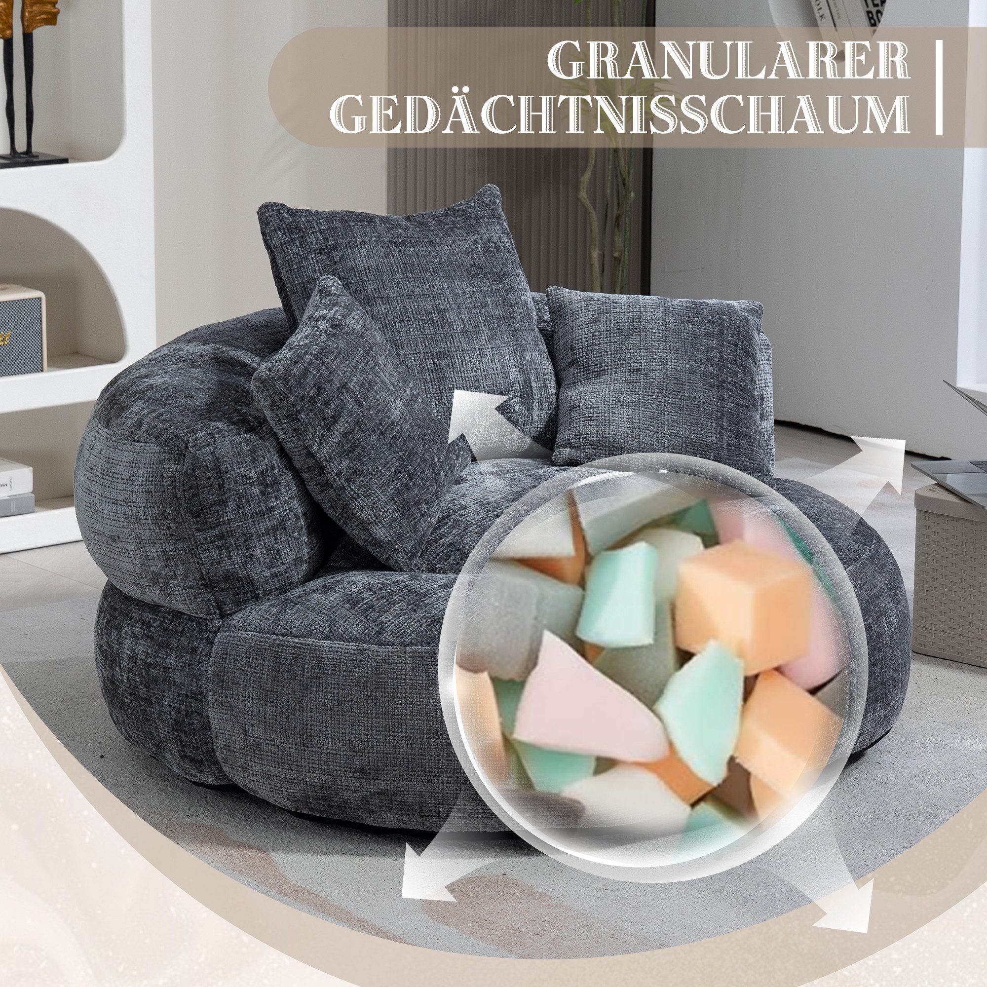 Celya Sitzsack Lazy Sofa Gaming Sofa Stuhl mit drei Kissen,hoch Rücken Sitzsack Stuhl (1 Sitzsack, 3 Kissen), Couch für Erwachsene und Kinder, für Schlafzimmer und Büro,Gray