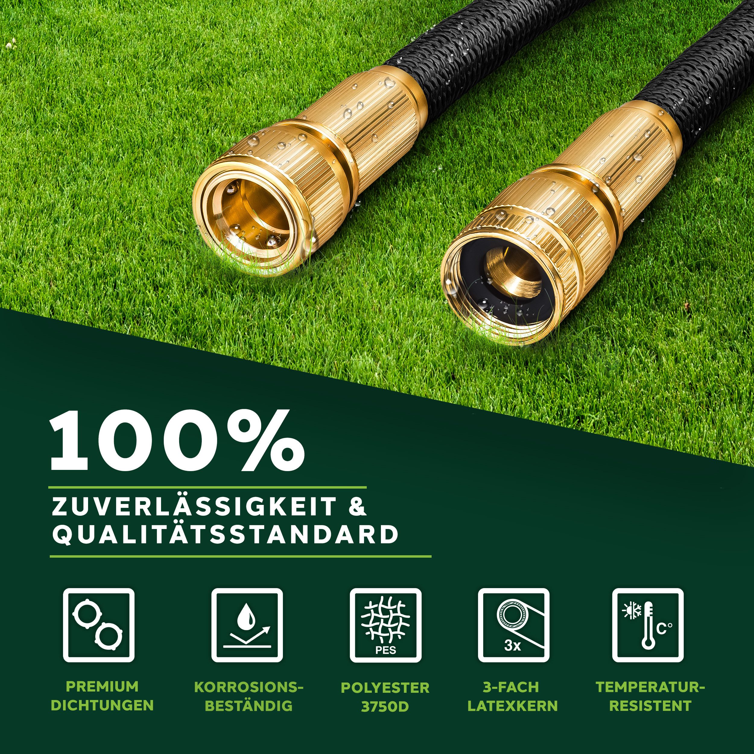 TRESKO Gartenschlauch Flexibler Wasserschlauch mit 3-Fach Latexkern, flexischlauch, - alle Verschraubungen aus hochwertigem Messing