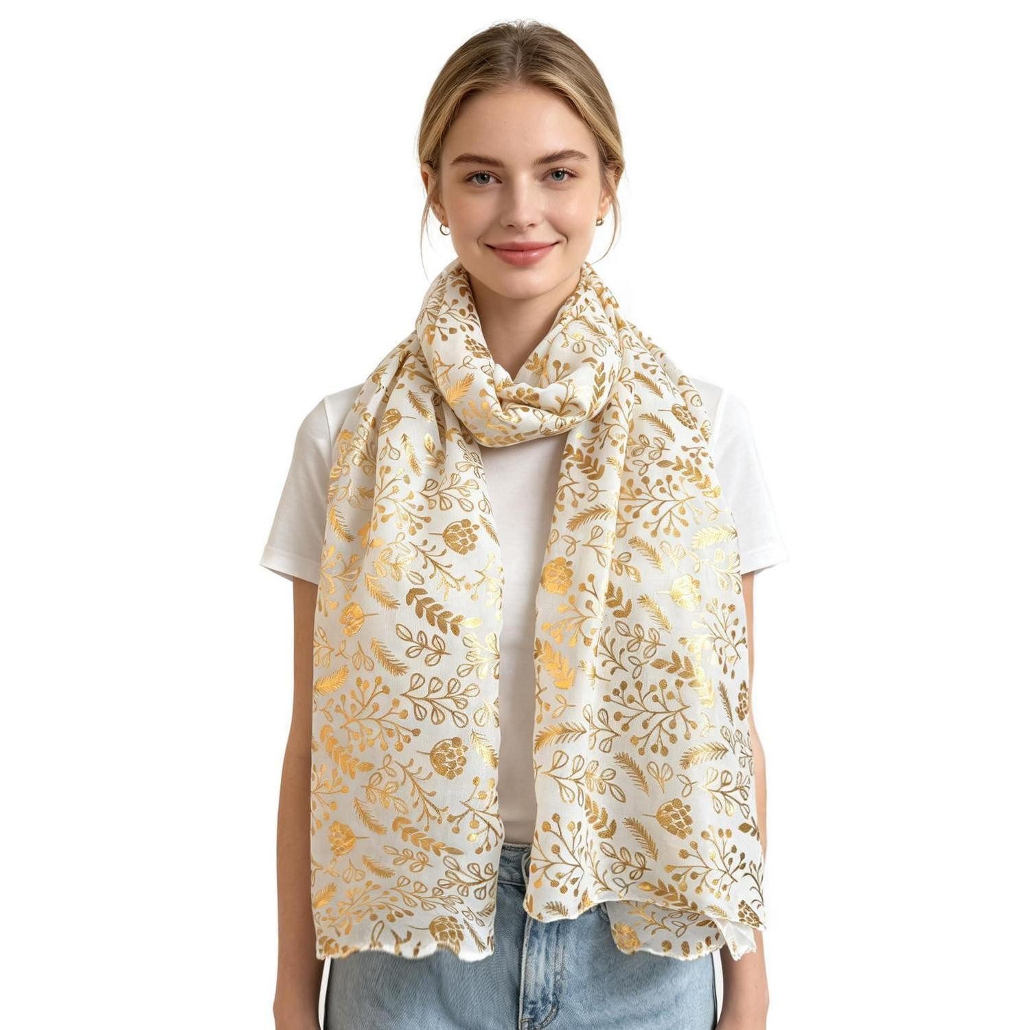LuxusKollektion Modeschal Schal Hijab Glitzer Blumenmuster Weiß, (1-St)