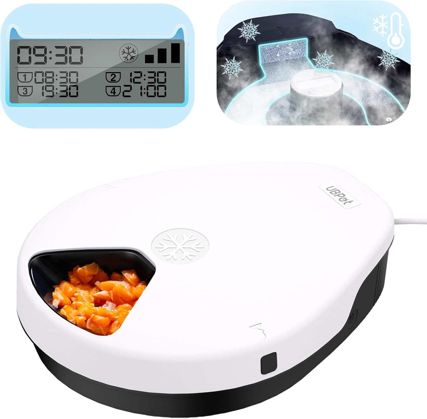 UBPET Katzen-Futterautomat F10 automatischer Futterautomat für Katzen und Hunde,mit Kühlfunktion, 5 Mahlzeiten, Timer, Halbleiterkühlung, Frischefunktion