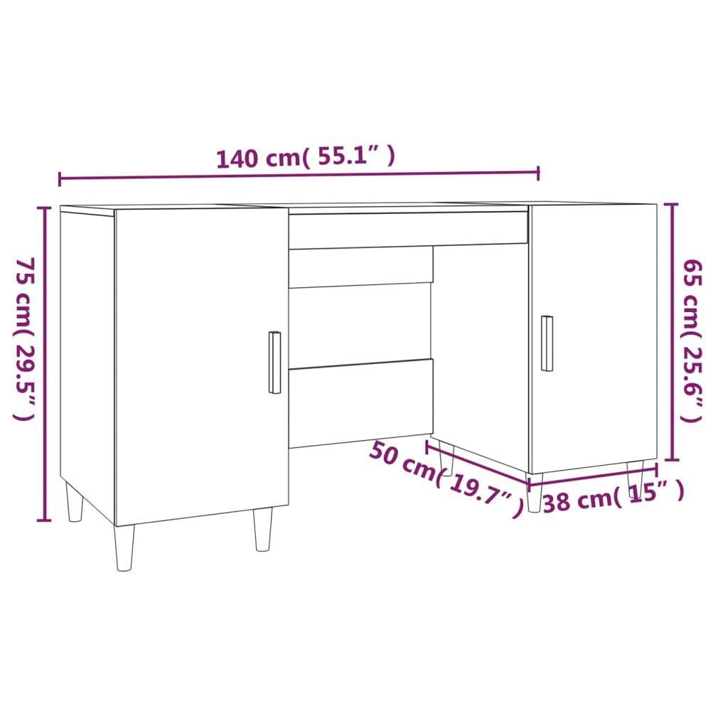 Holzwerkstoff 140x50x75 furnicato Schreibtisch Hochglanz-Weiß cm