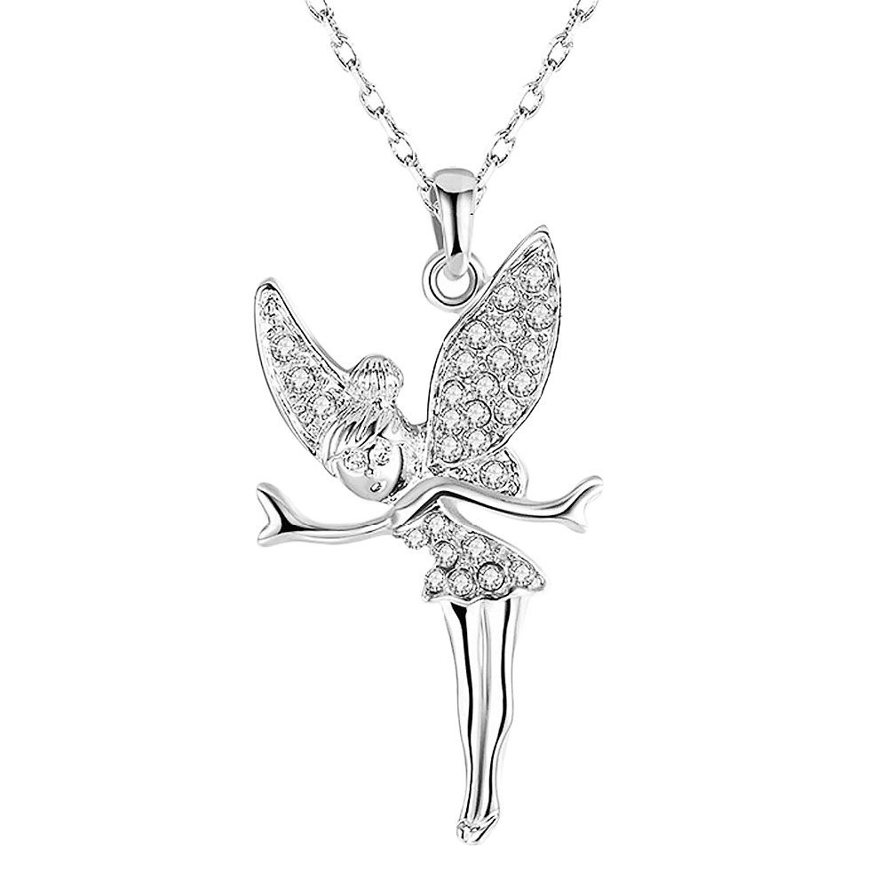 Taffstyle Kette mit Anhänger Damen Halskette Glitzer Kristall Stein Elfen Engel Fee Anhänger Silber, Kette Steinchen Geschenke für Frauen Mädchen Freundin zum Geburtstag