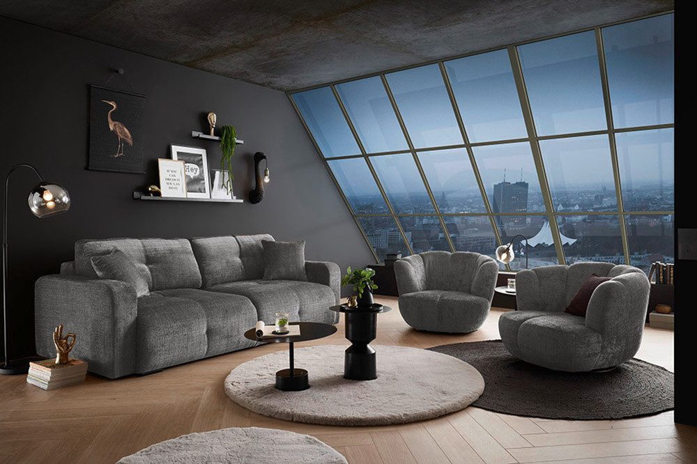 riess-ambiente Drehsessel DIAMOND 110cm silbergrau - Chenillestoff, 360° Drehung, Nosagfederung (Einzelartikel, 1-St), Gepolsteter Loungesessel - ideal f. Wohnzimmer od. Lese- & Fernsehecke